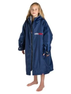 Kid's Advance Long Sleeve Surf Poncho | Børn | Navy/Grey -BUB Snow Butik dryrobe kids advance long sleeve surf poncho boern navygrey 580x773p 1